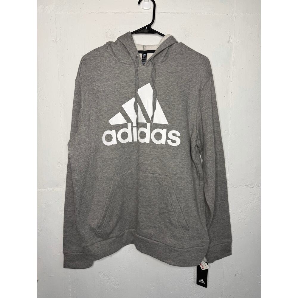 NEW Adidas Heather Gray Logo Hoodie Mens Medium